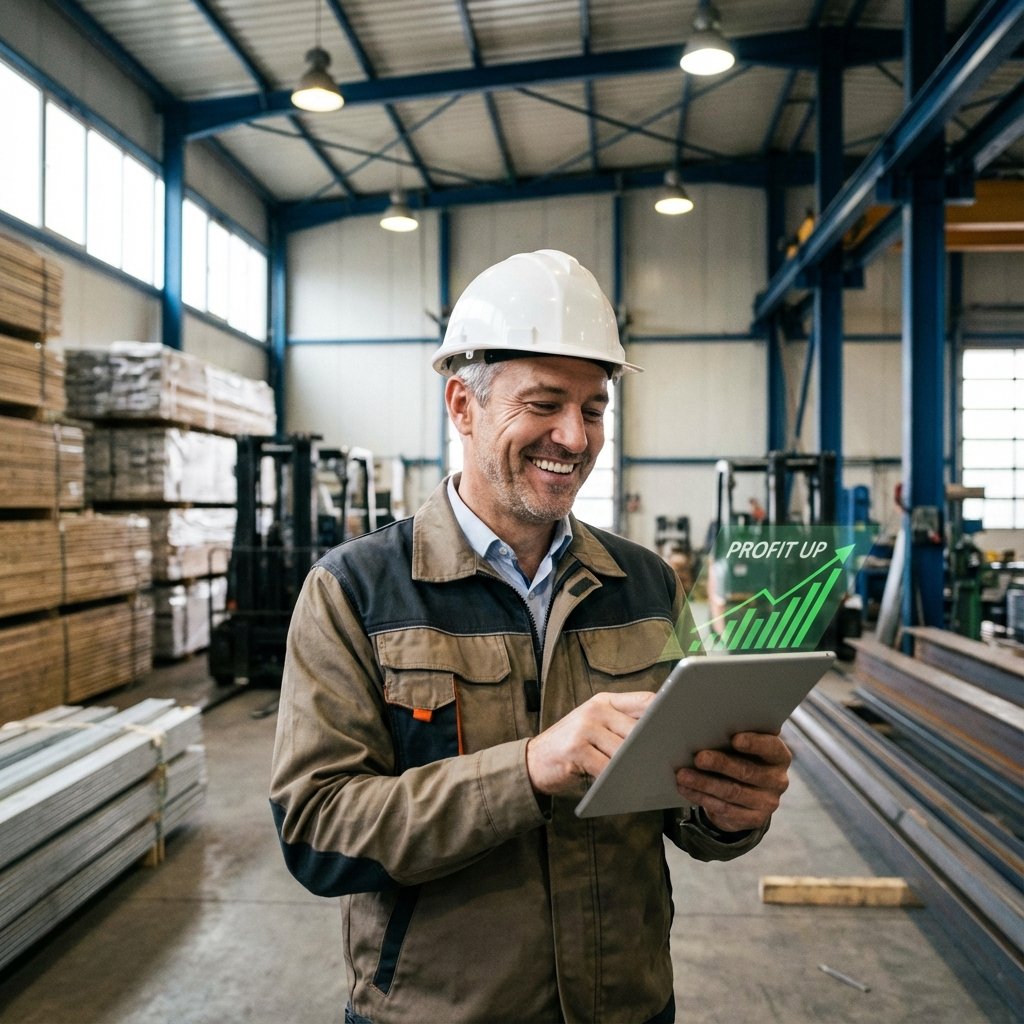 Empresario local gestionando su negocio con tablet y software Nubiges