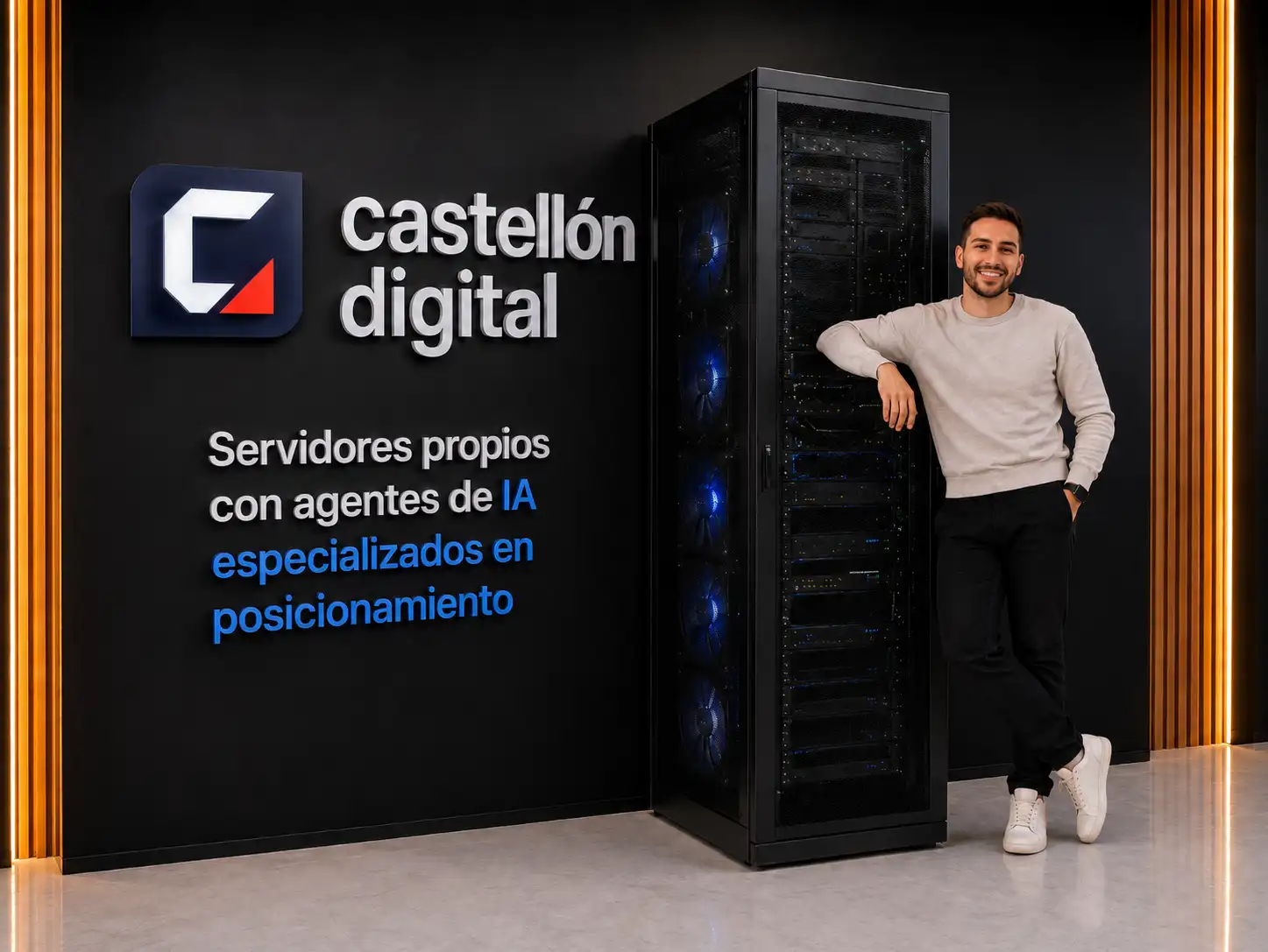 Servidores locales y agentes de inteligencia artificial de Castellón Digital analizando posicionamiento SEO y GEO