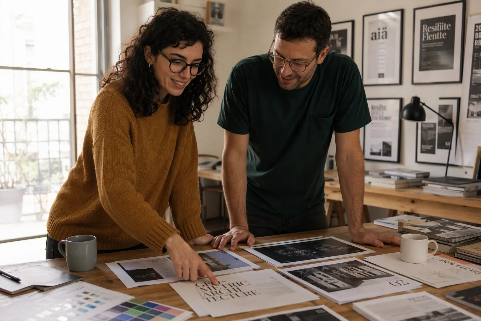 Equipo de diseño de Castellón Digital revisando publicaciones impresas en el estudio